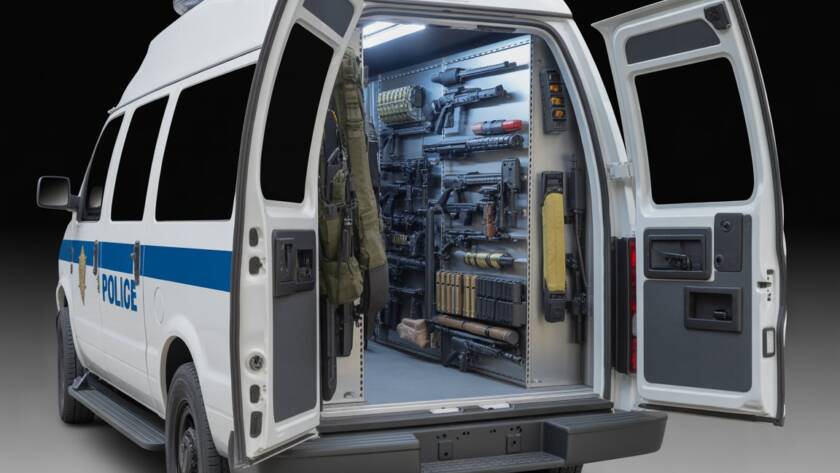 weapon vault storage in police van by OCM upfitting