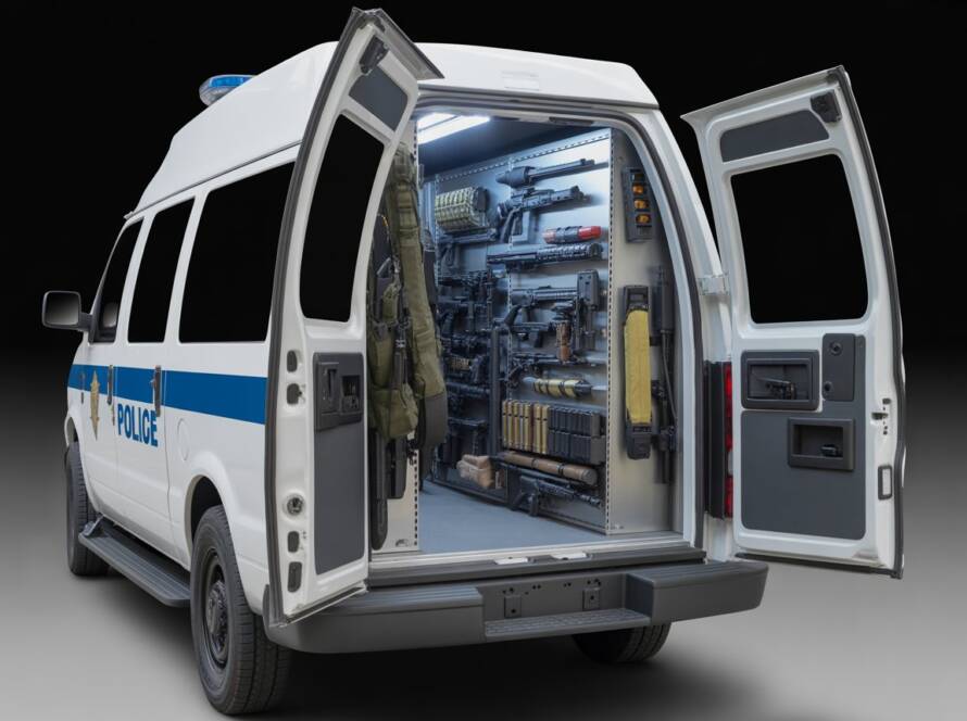 weapon vault storage in police van by OCM upfitting