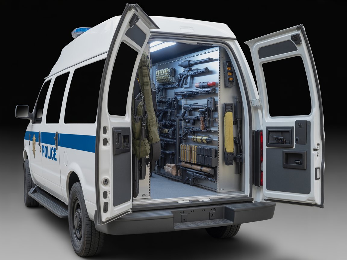 weapon vault storage in police van by OCM upfitting