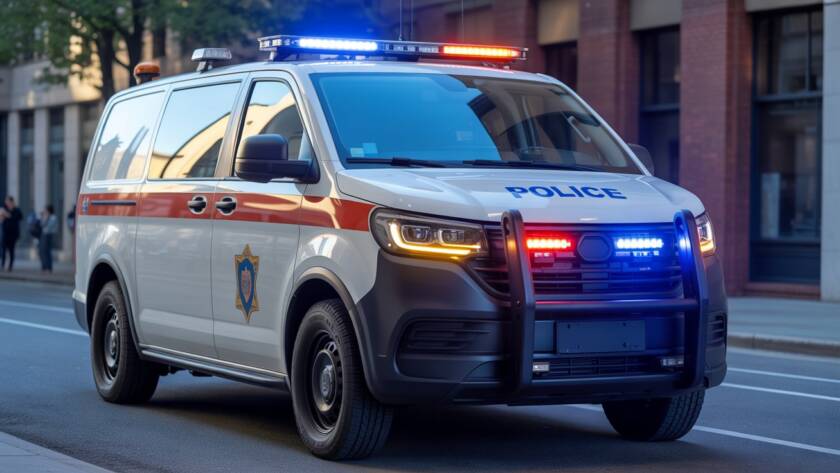 Tactical LED Optics Increase Recognition Distance in Daylight for police van