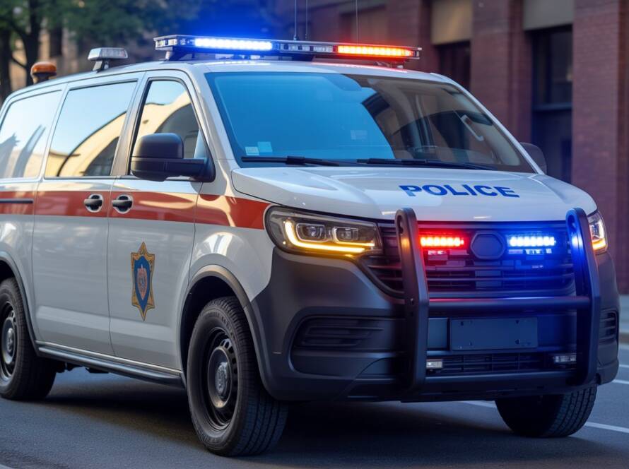 Tactical LED Optics Increase Recognition Distance in Daylight for police van