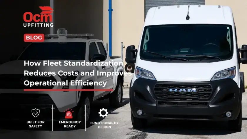 White fleet pickup truck and cargo van parked side by side, illustrating fleet vehicle lifecycle planning strategies for businesses evaluating when to upfit, repurpose, or replace commercial vehicles for improved operational efficiency and cost control.