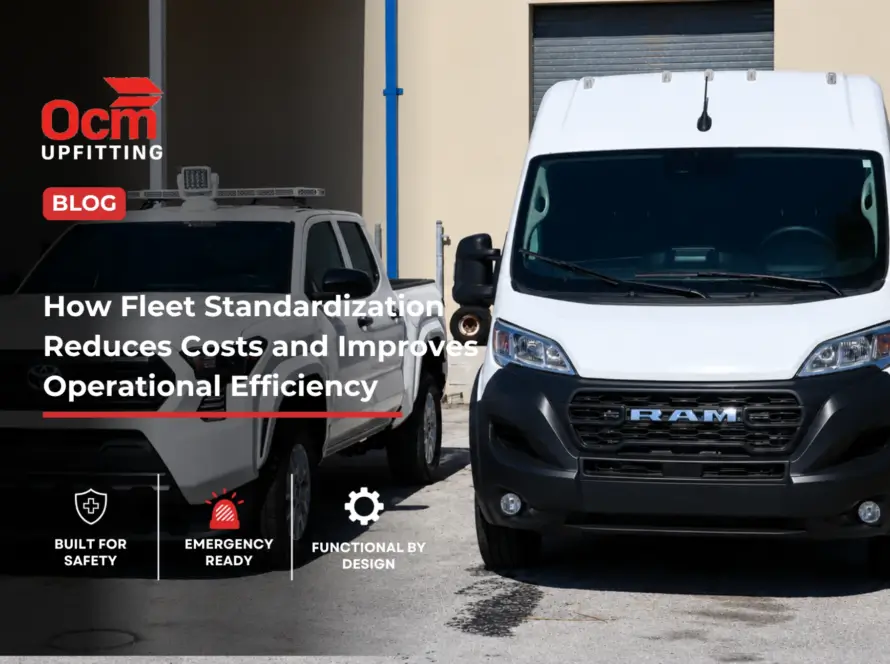 White fleet pickup truck and cargo van parked side by side, illustrating fleet vehicle lifecycle planning strategies for businesses evaluating when to upfit, repurpose, or replace commercial vehicles for improved operational efficiency and cost control.